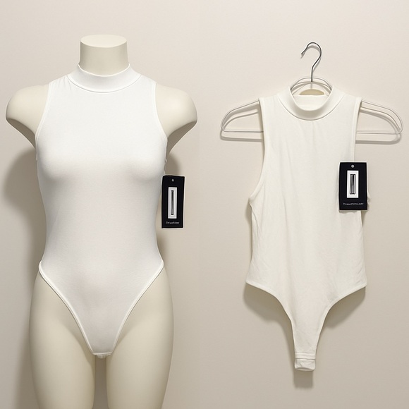 MF-162. White Slinky High Neck Extreme Racer Bodysuit - Picture 1 of 4